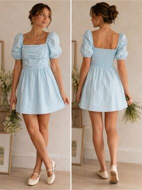 NWT | O.P.T. x Tuckernuck | River Mini Dress Blue Puff Sleeve - Size XS